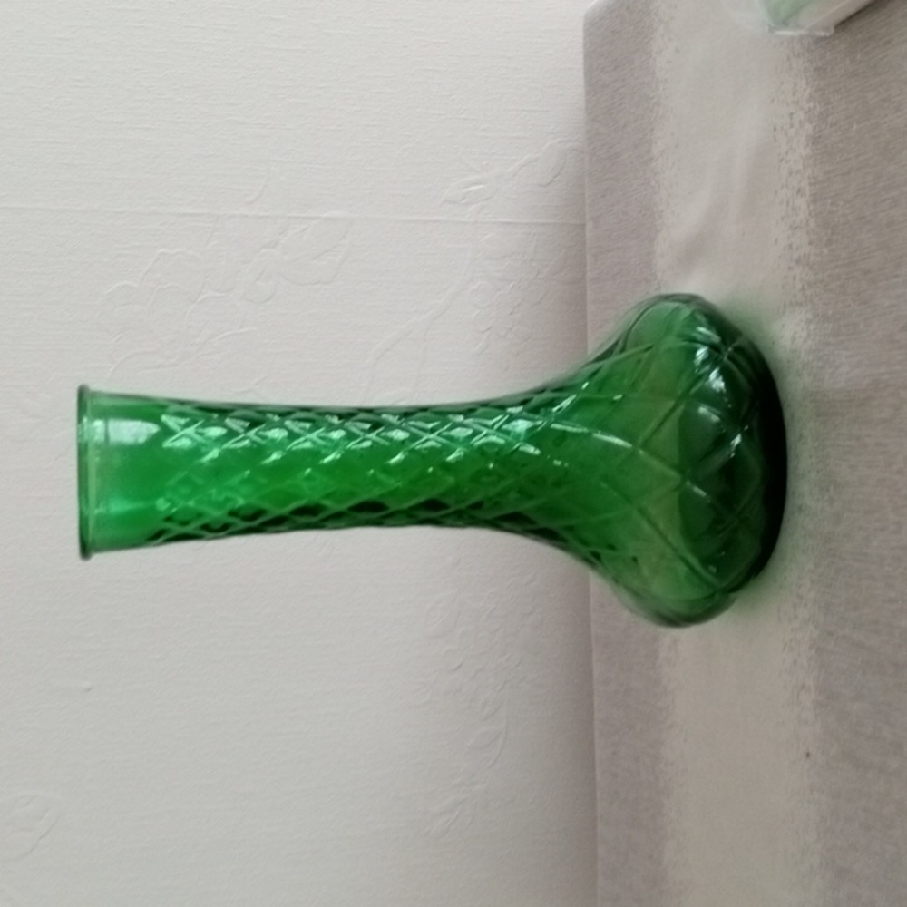 Hoosier Glass diamond cut emerald Green vase.